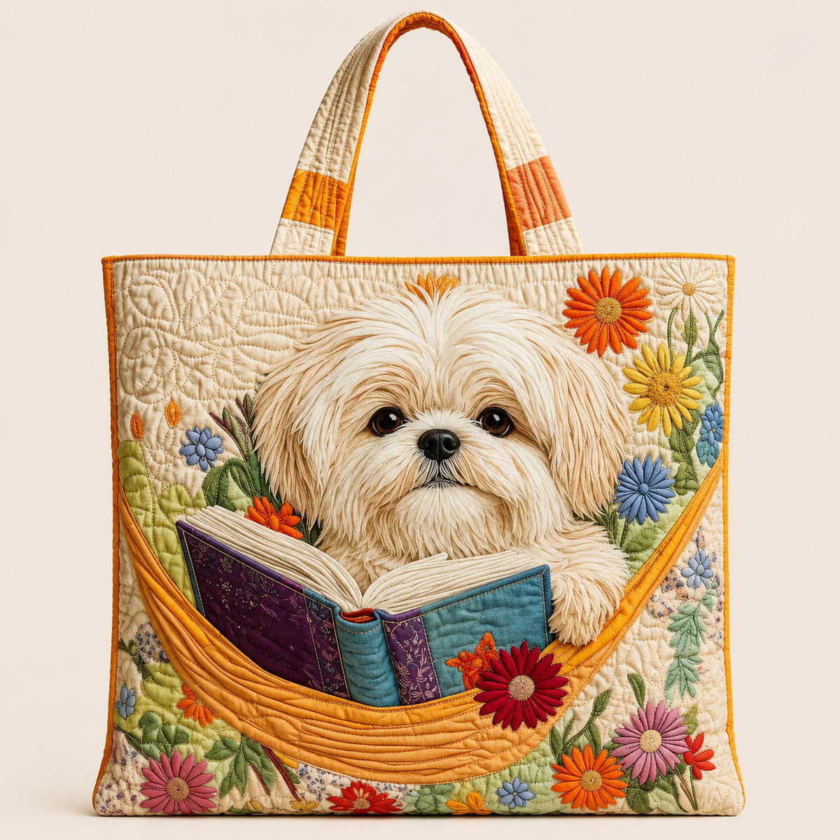 Livres et Shih Tzu | Sac matelassé