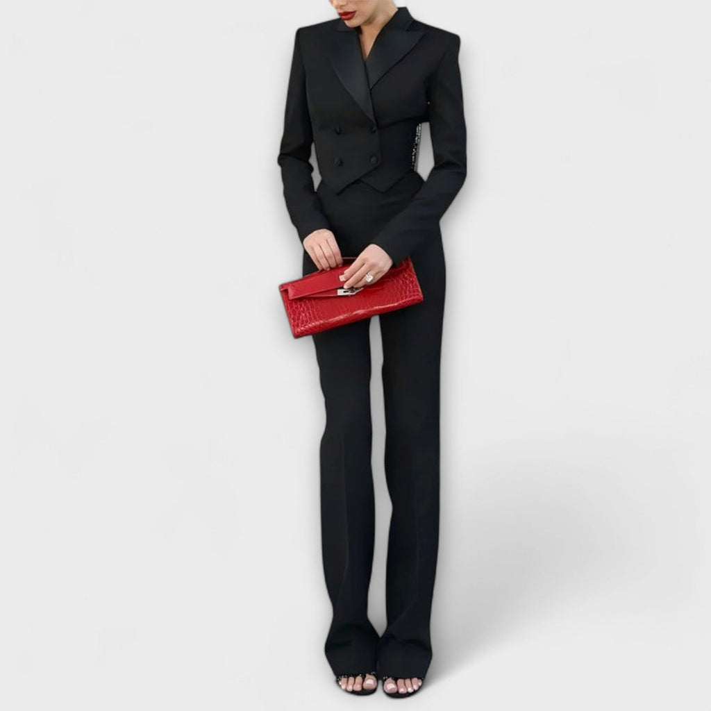 Noa - Ensemble Blazer Noir à Détail Perlé