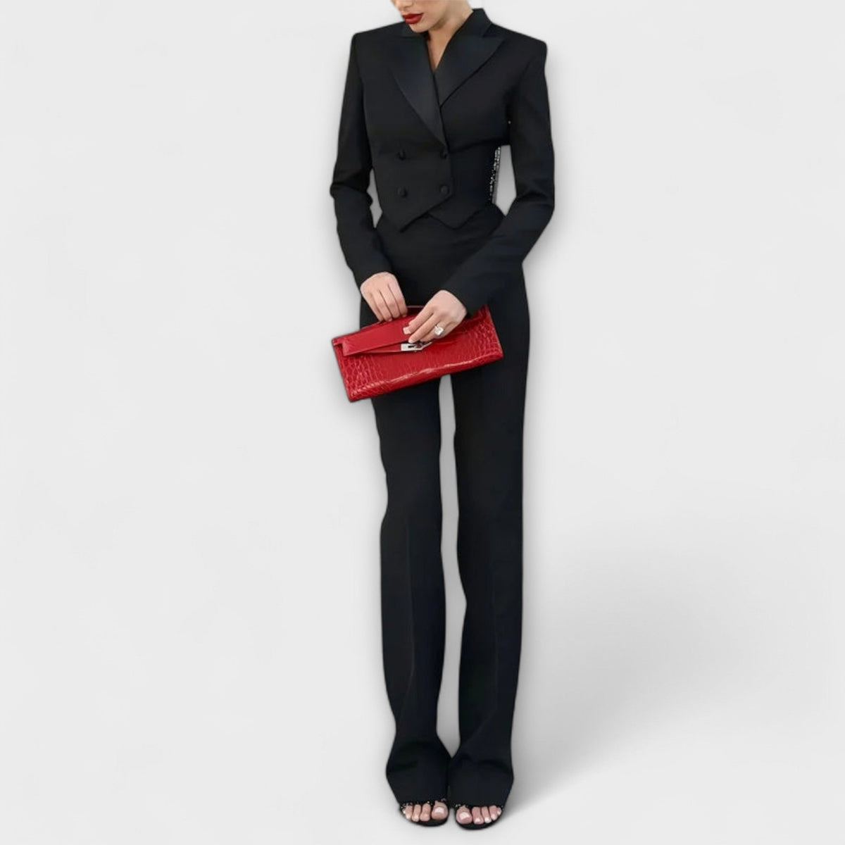 Noa - Ensemble Blazer Noir à Détail Perlé