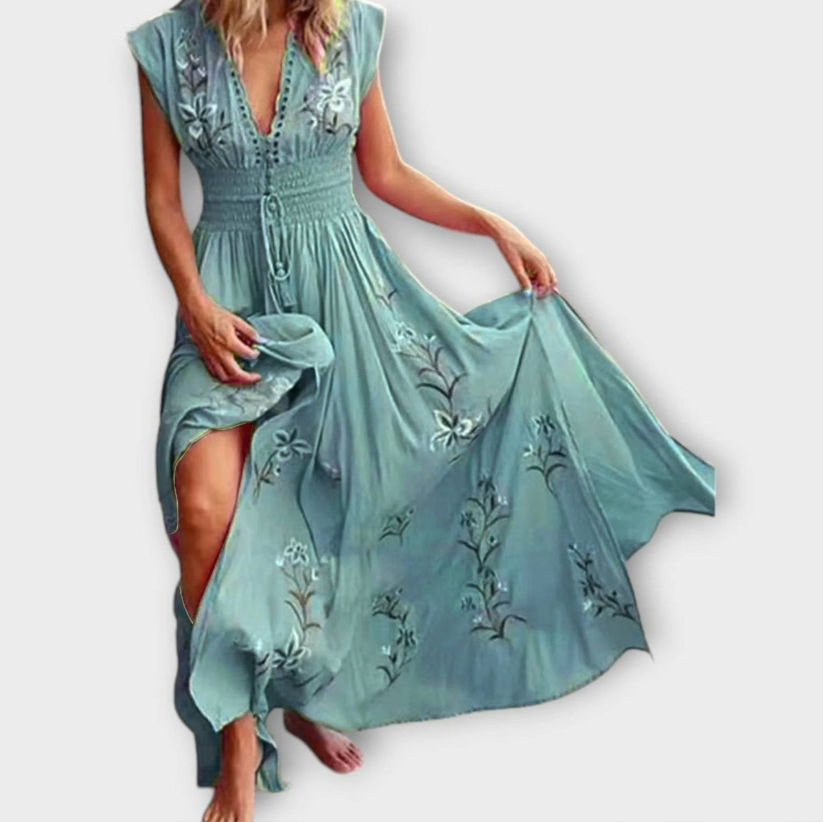 Felizia - Robe Bohème Rose Brodée