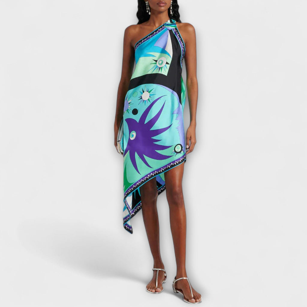 Esme - Robe Midi en Satin Imprimé à Ourlet Asymétrique