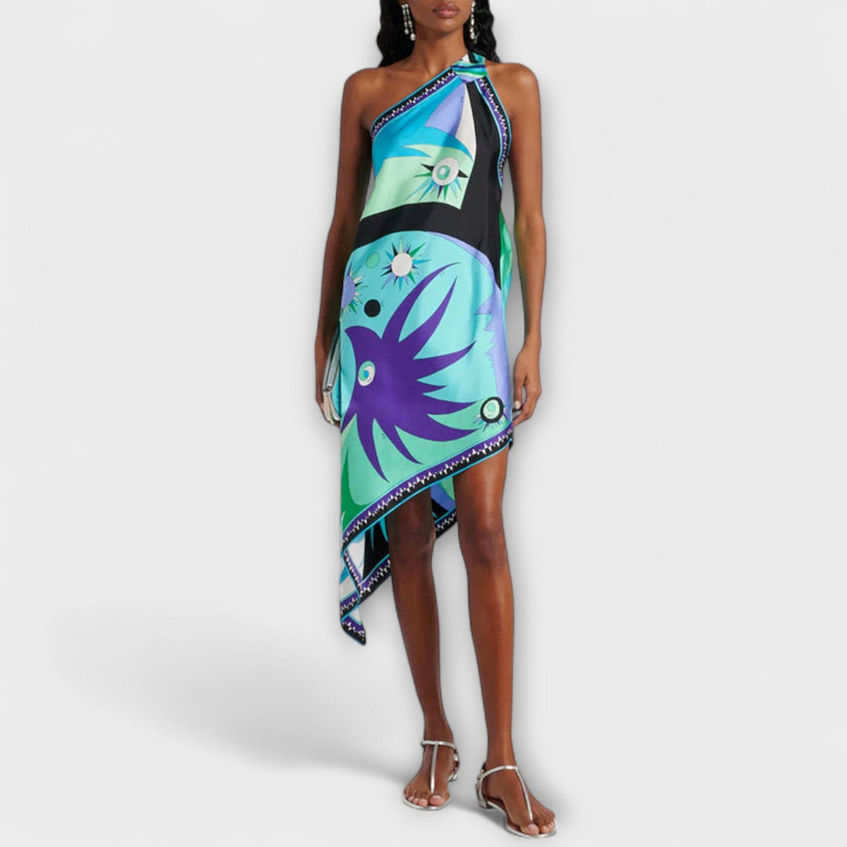 Esme - Robe Midi en Satin Imprimé à Ourlet Asymétrique