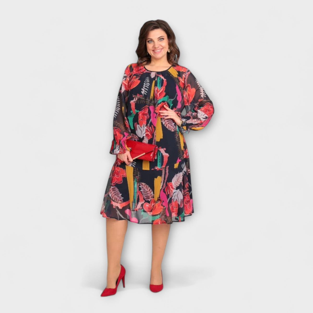 Caroline - Robe Grande Taille Élégante à Motif Floral