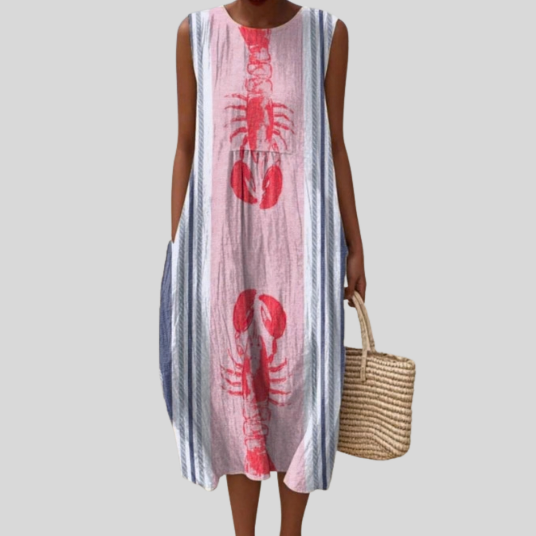 Robe Rayée Rose à Motif Homard