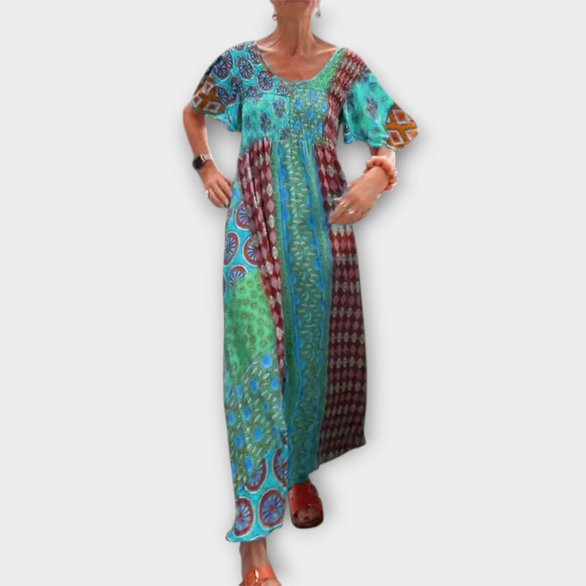 Melania - Robe Bohème Colorée à Motif Ethnique