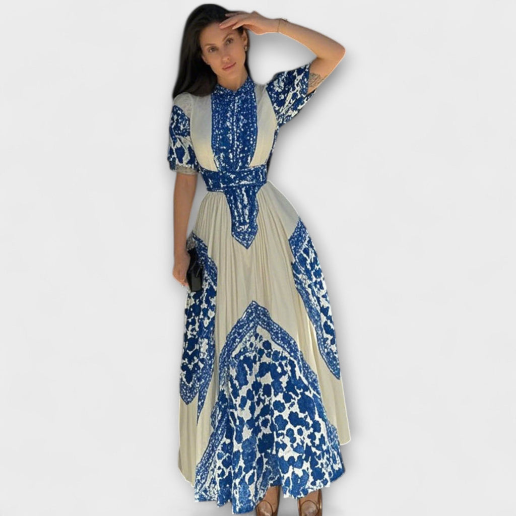 Delilah - Robe Vintage Rouge et Blanche à Col Montant