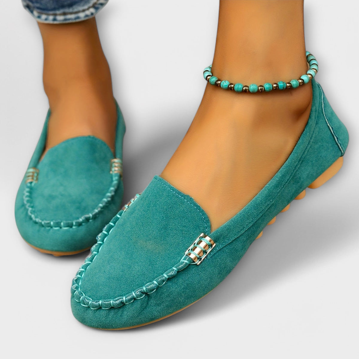 Bertlinde - Mocassins en Daim Turquoise