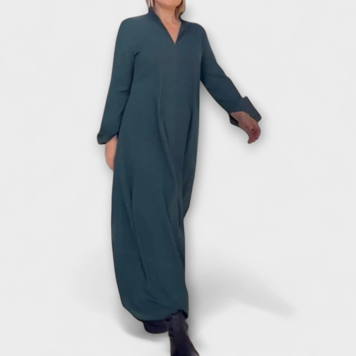 Caroline - Robe Longue Fluide Bleu Foncé