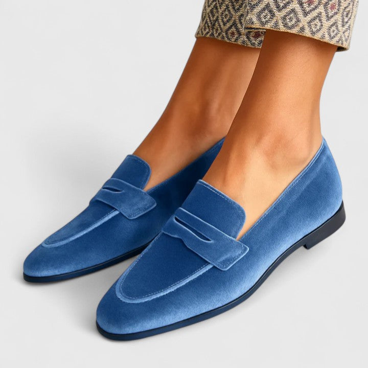 Theodelinde - Mocassins en Velours Bleus
