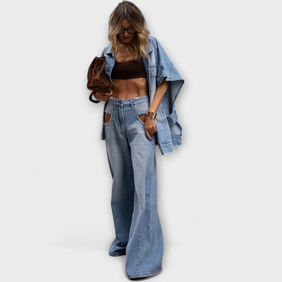 Blair - Ensemble en Denim Bleu avec Pantalon Large
