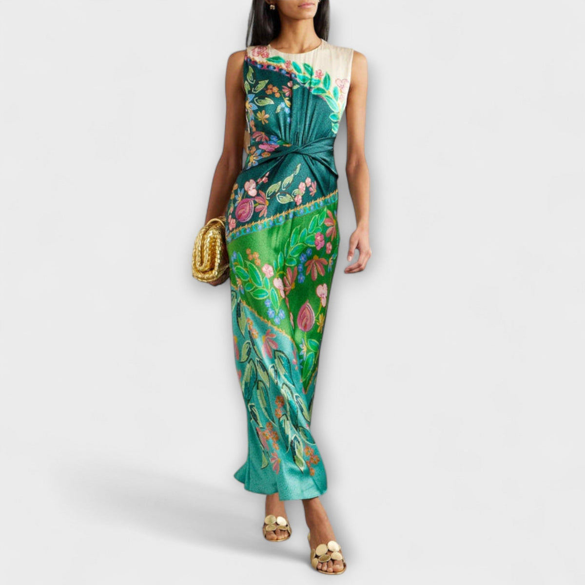 Aisling - Robe Longue Colorée Drapée à Motif Floral