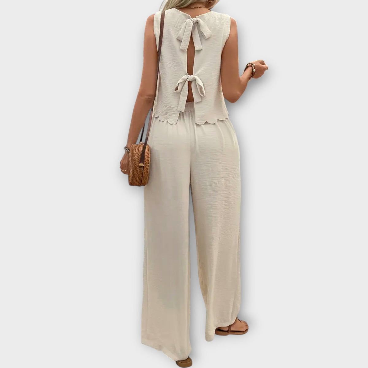 Valeria - Ensemble Crème avec Gilet et Pantalon