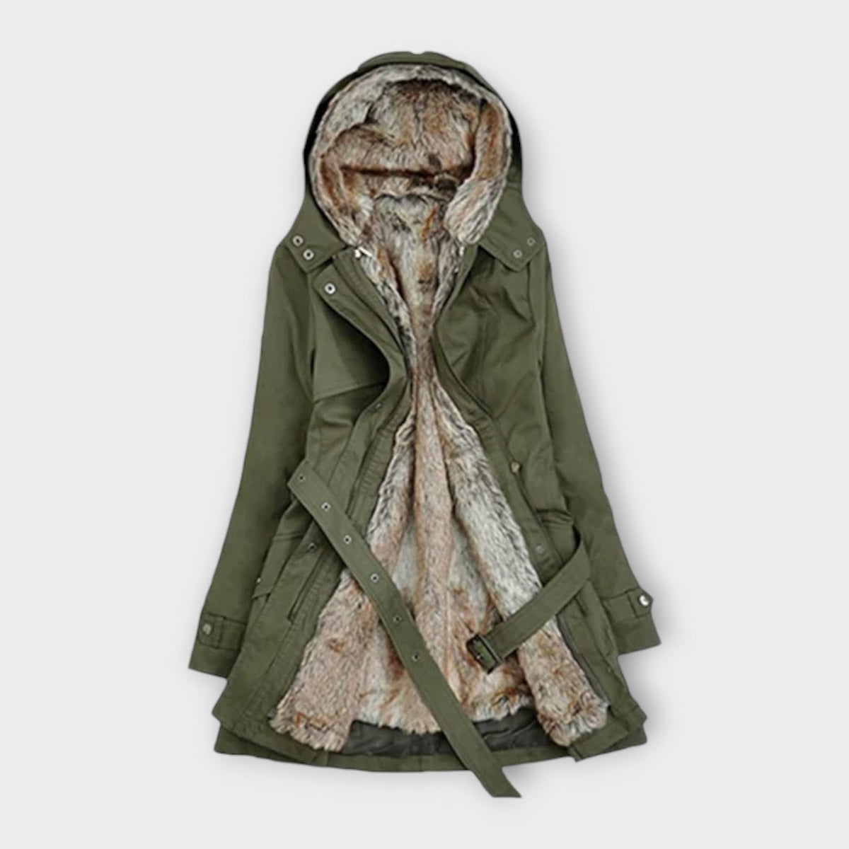 Mikash - Manteau Douillet Noir à Capuche Fourrure