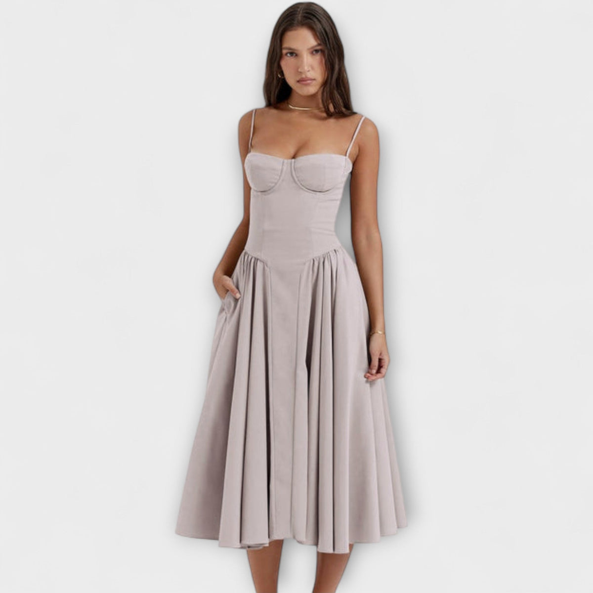 Rosalie - Robe Corset Sans Manches Vert Sauge