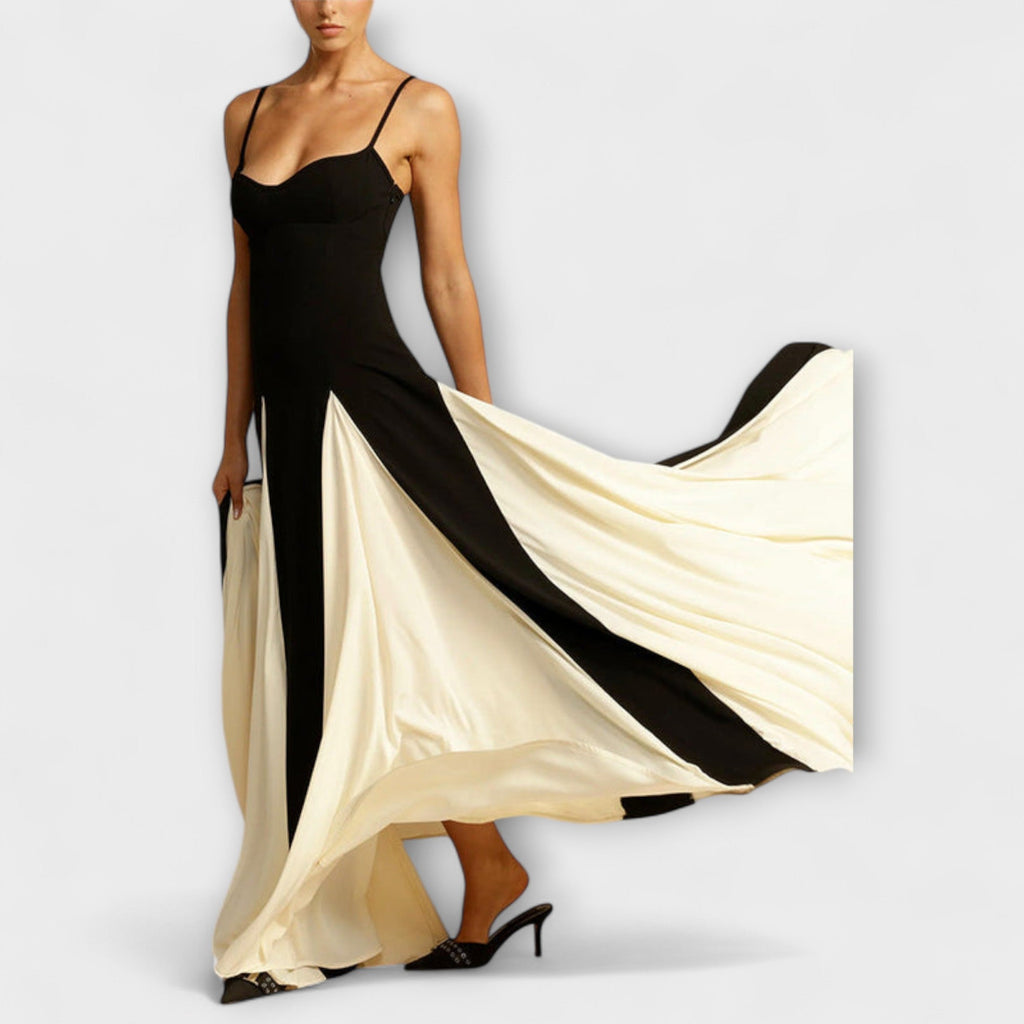 Ember - Robe Longue Trapèze Noire et Crème en Tulle