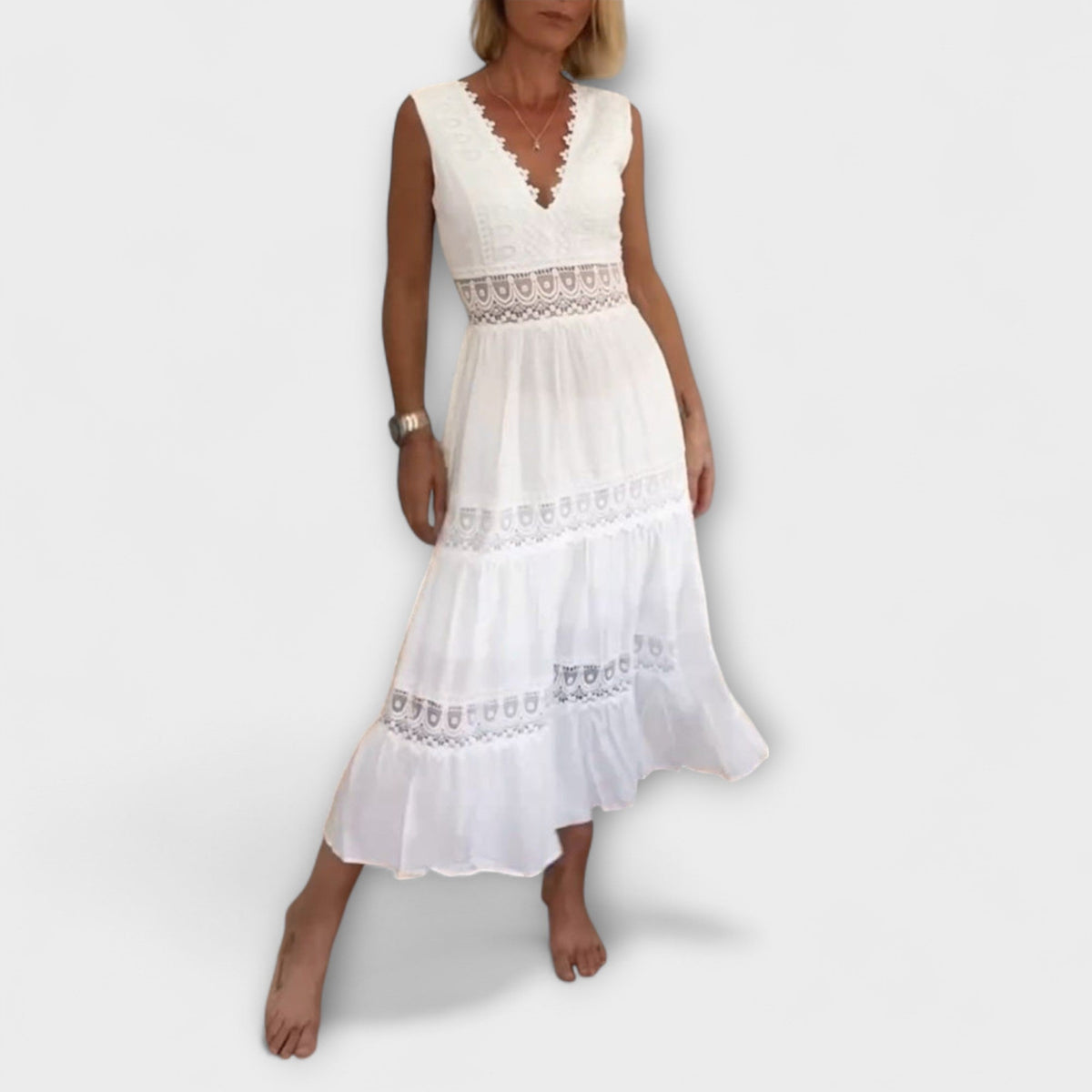 Aurélie - Robe en Dentelle Blanche à Col V
