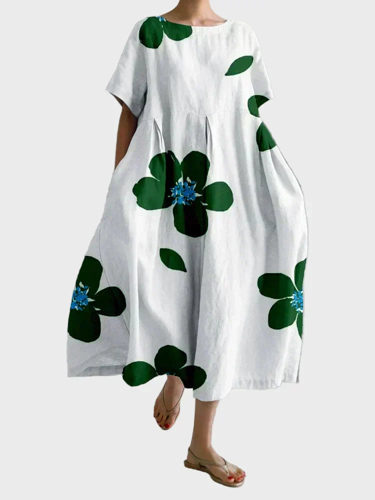 Robe Blanche à Fleurs Vertes