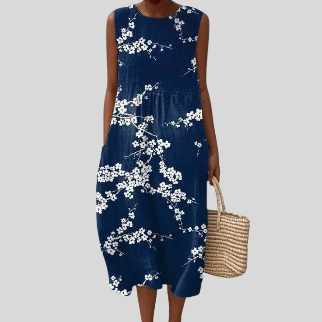 Robe Bleu Foncé à Fleurs de Cerisier