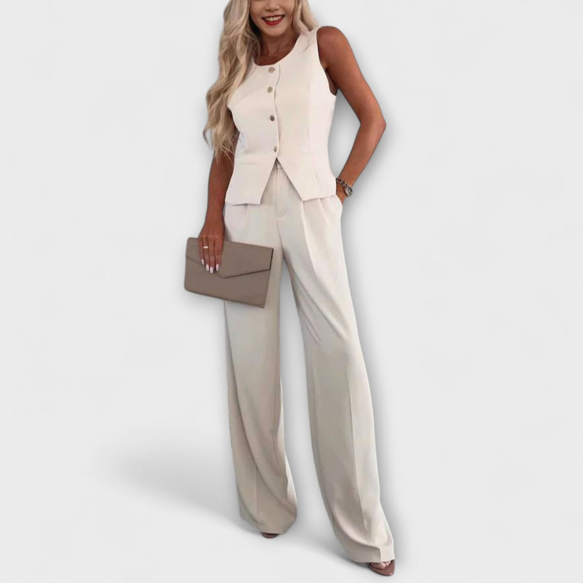 Hazel - Ensemble Crème avec Gilet et Pantalon