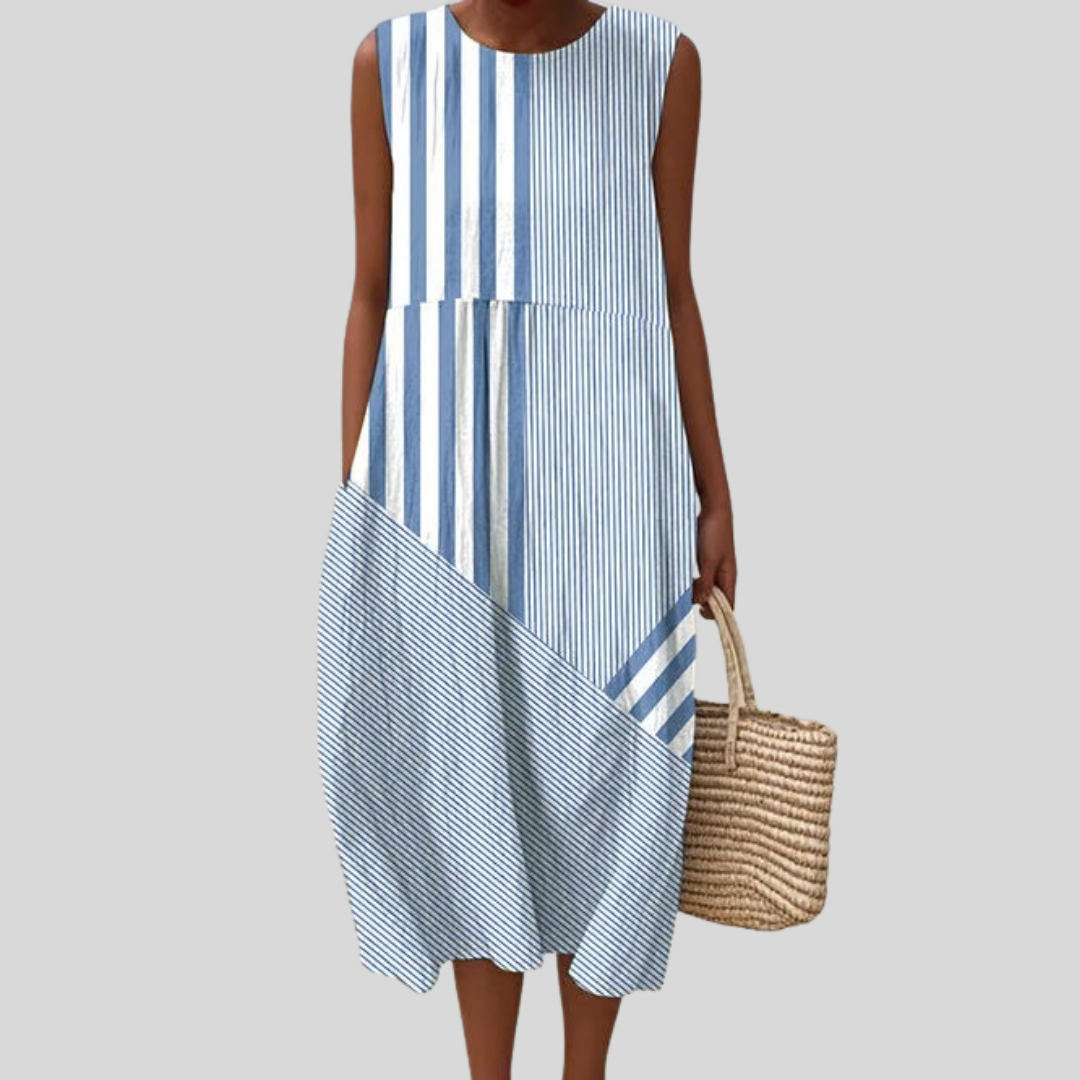 Robe Patchwork Rayée Bleu Clair