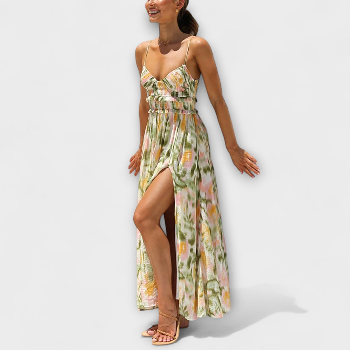 Annalise - Robe Longue Colorée Imprimée à Fente