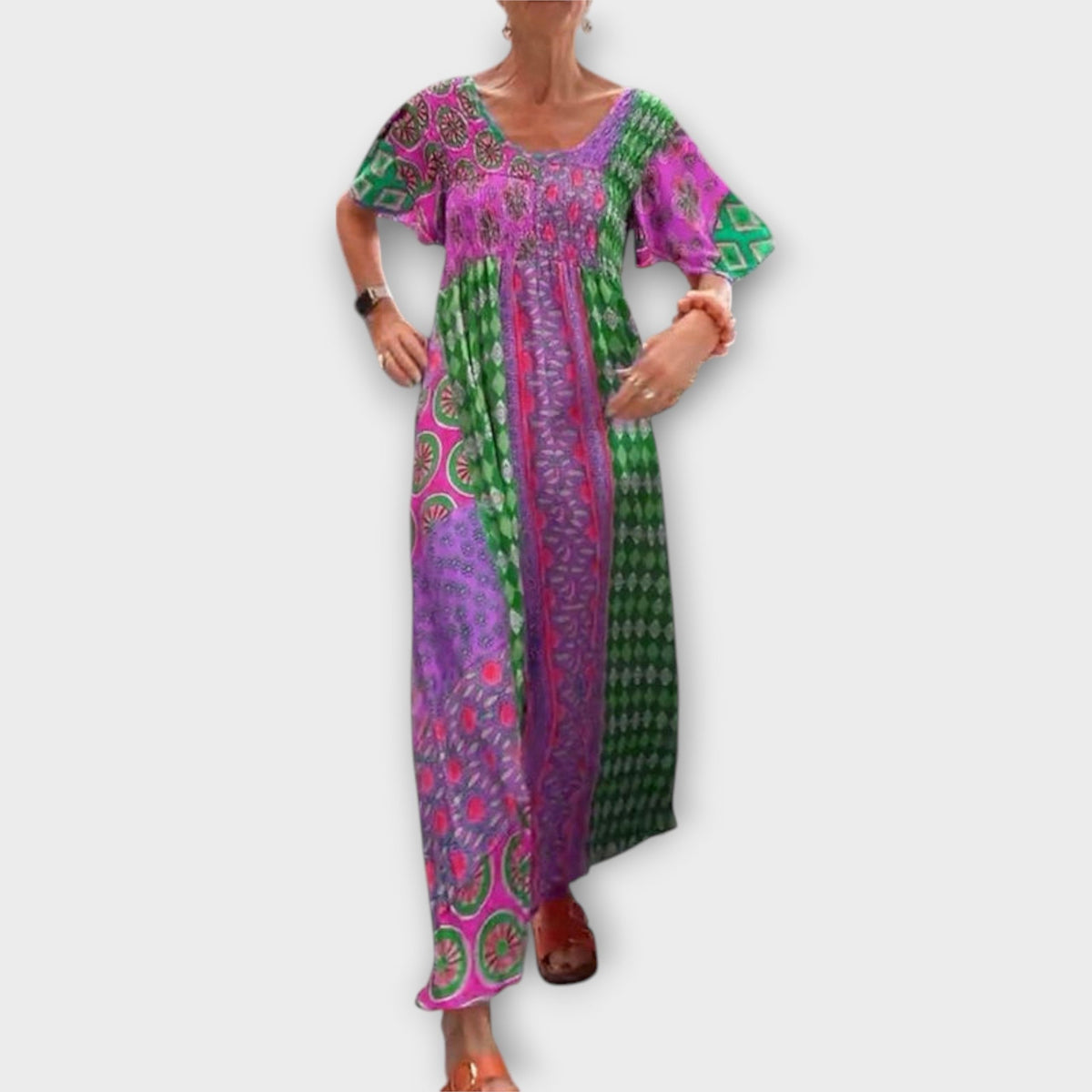 Melania - Robe Bohème Colorée à Motif Ethnique