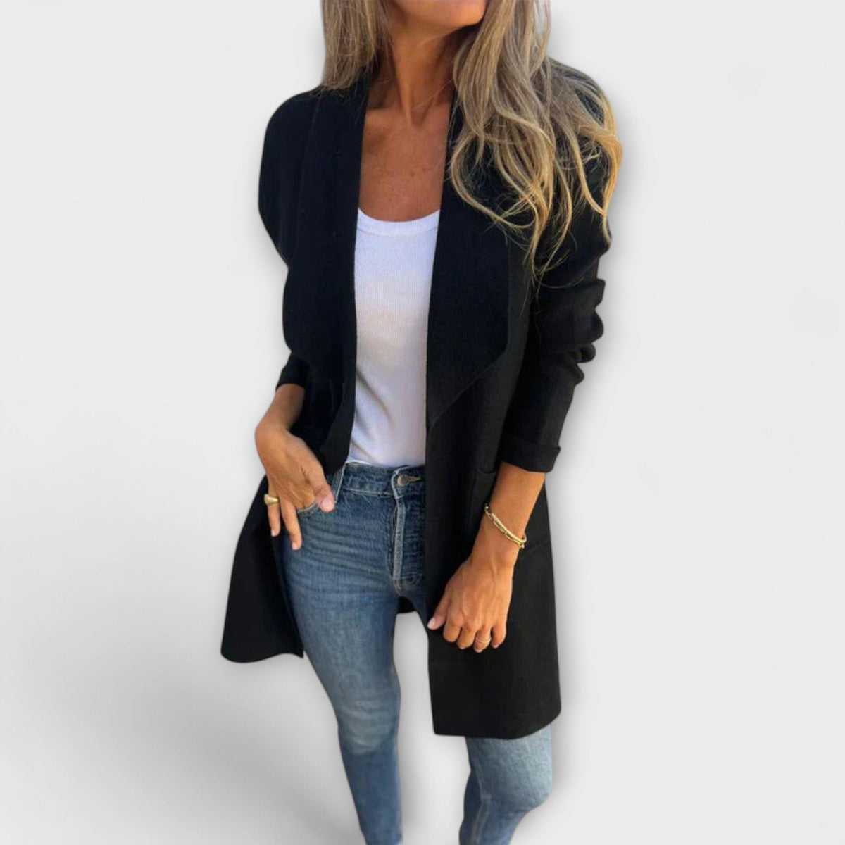 Eliane - Cardigan Long Élégant Gris
