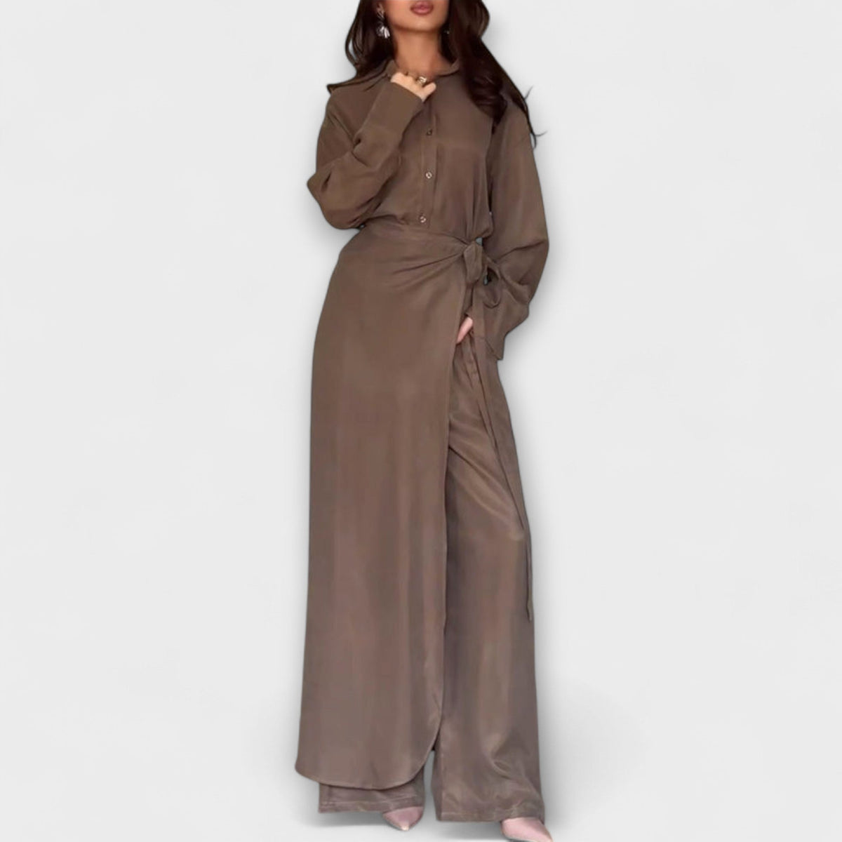 Vienna - Ensemble Décontracté Marron Chemise et Pantalon