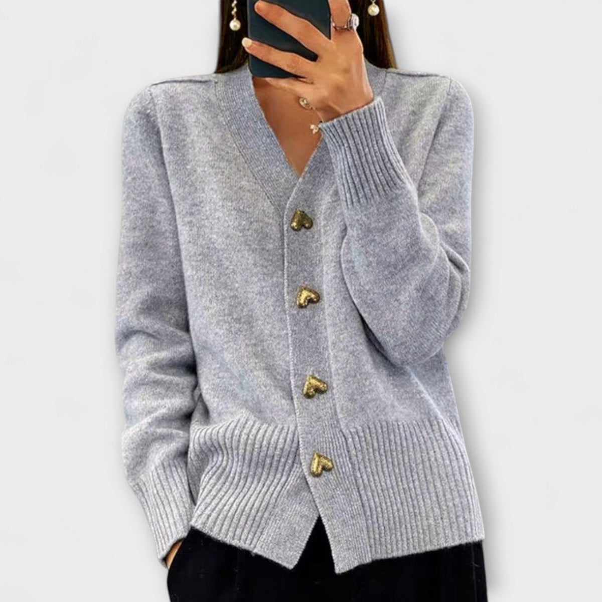 Marij - Cardigan Bleu Foncé à Col V, Style Vintage