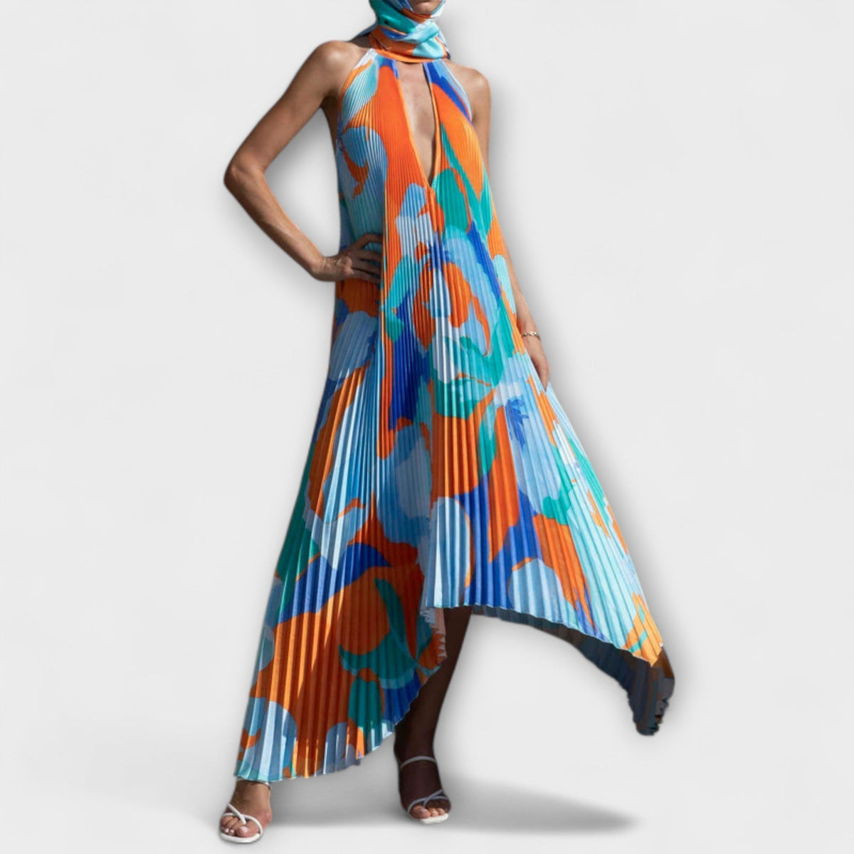 Vida - Robe Midi Chic Plissée Dos-Nu à Bretelles