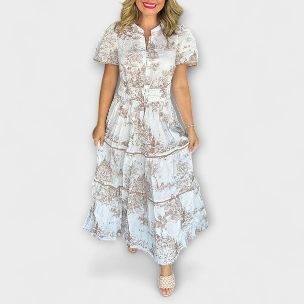 Eliza - Robe Longue en Toile Crème à Dentelle