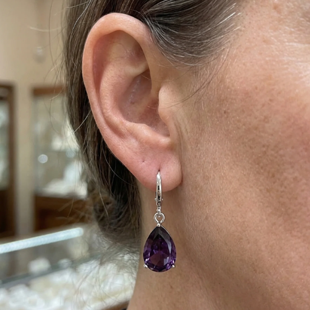 Boucles d’oreilles goutte améthyste | Or blanc