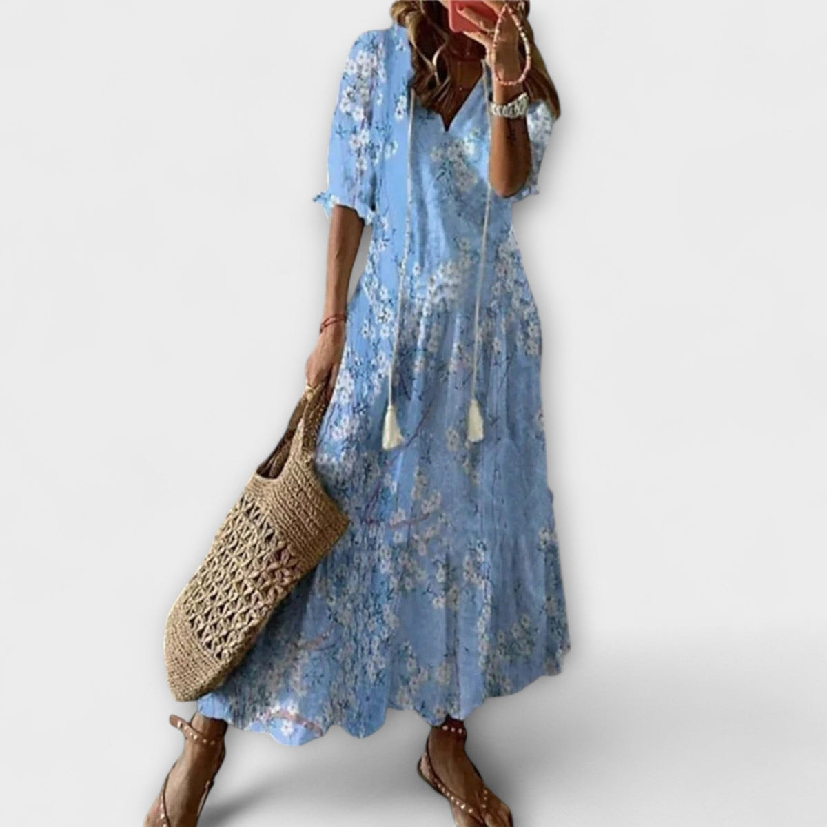 Anna - Robe d'Été Bohème Crème à Motif Floral