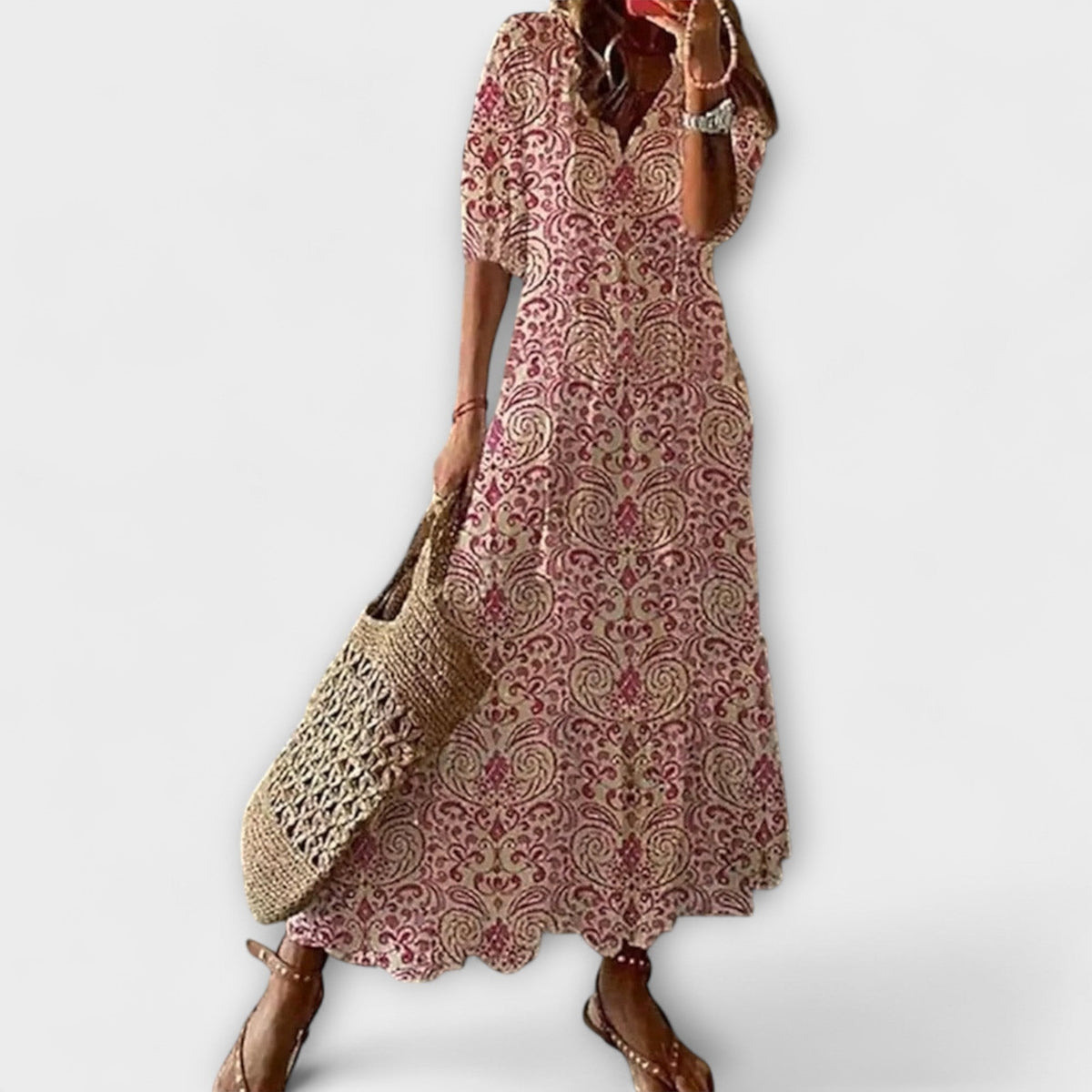 Anna - Robe d'Été Bohème Crème à Motif Floral