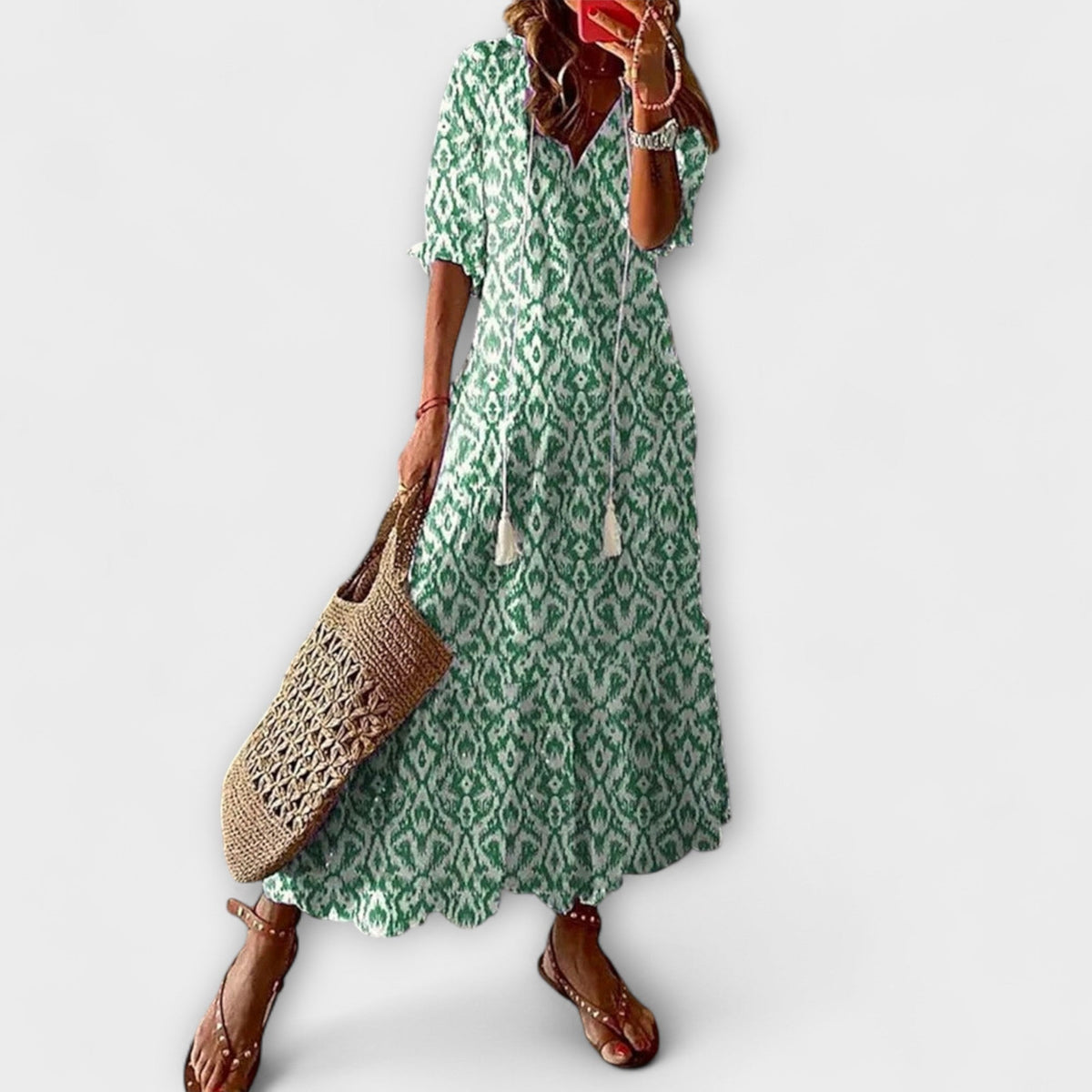 Anna - Robe d'Été Bohème Crème à Motif Floral