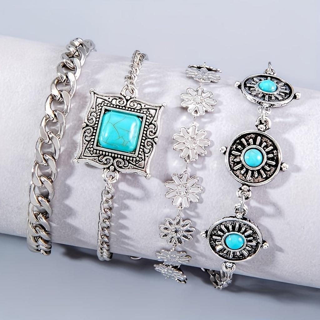 Armband-Set aus Regenbogenstein | Weißgold