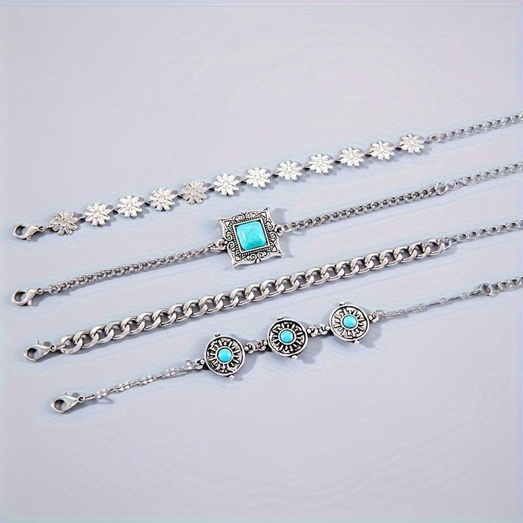 Armband-Set aus Regenbogenstein | Weißgold