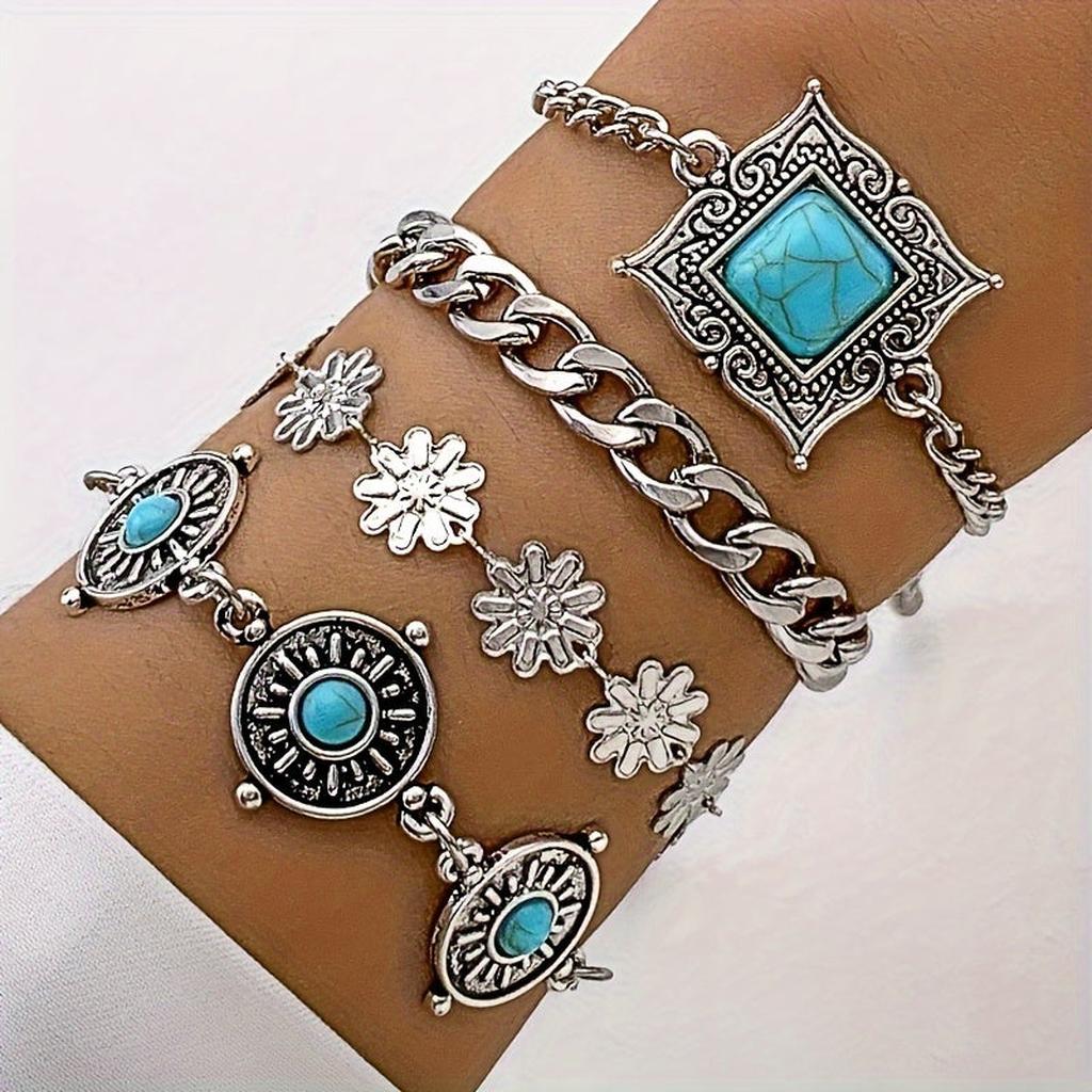 Armband-Set aus Regenbogenstein | Weißgold