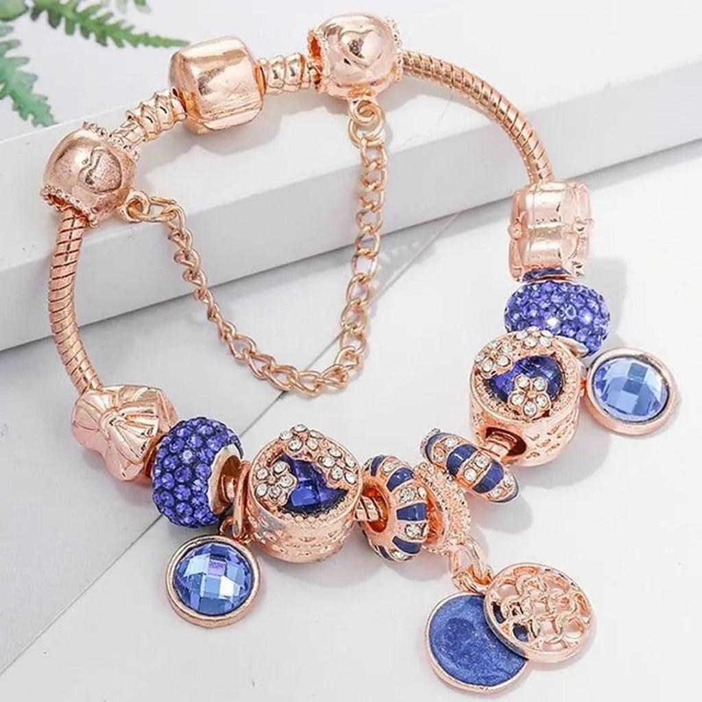 Armband in Roségold mit blauem Kristall