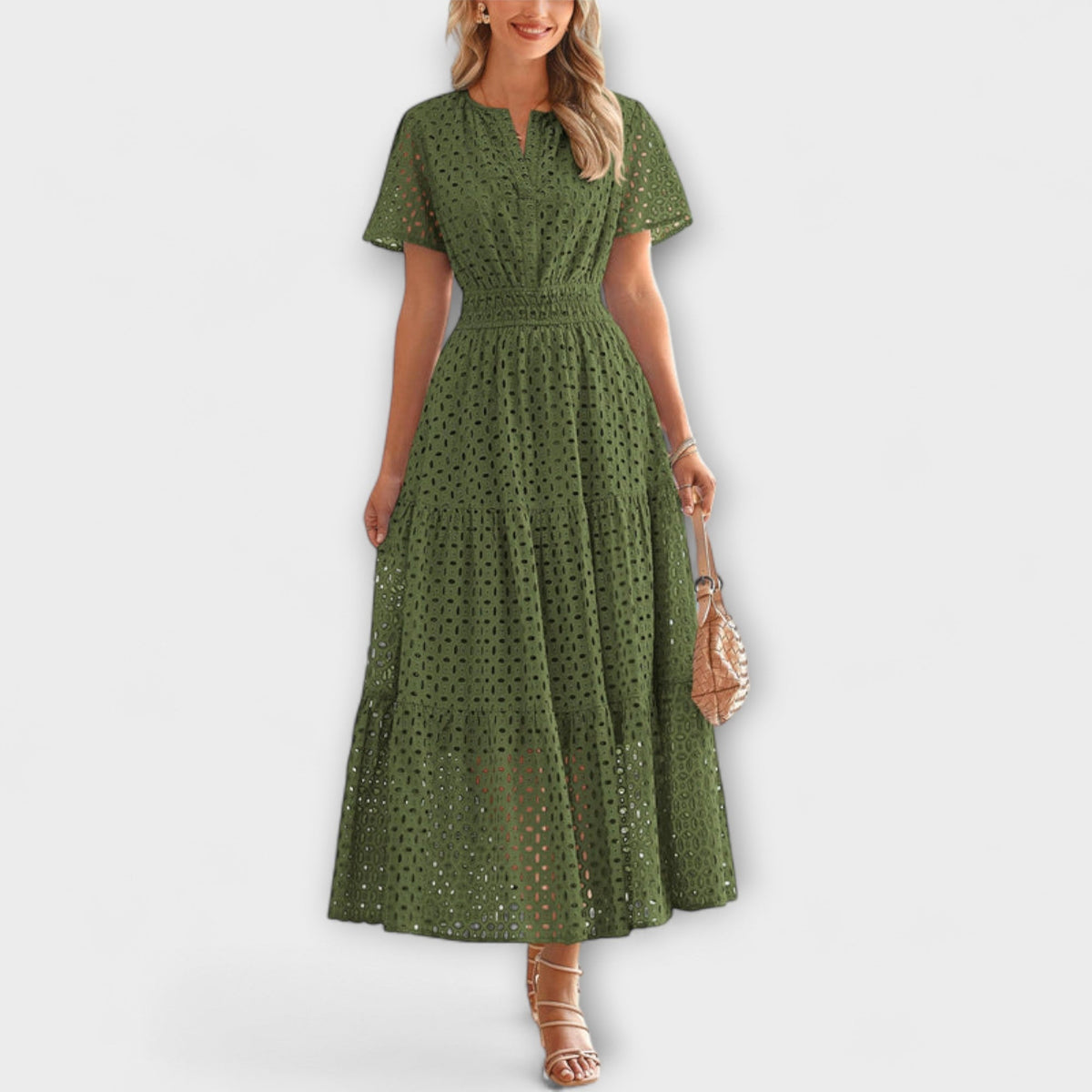 Linette - Robe d'Été en Dentelle Vert Olive