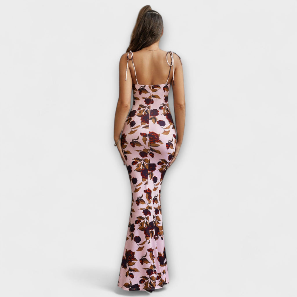 Thalia - Robe Longue Vert Foncé à Motif Floral