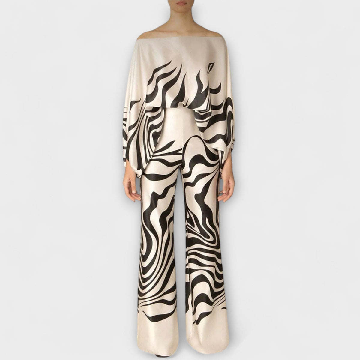 Greta - Ensemble Rouge et Blanc à Motif Vagues