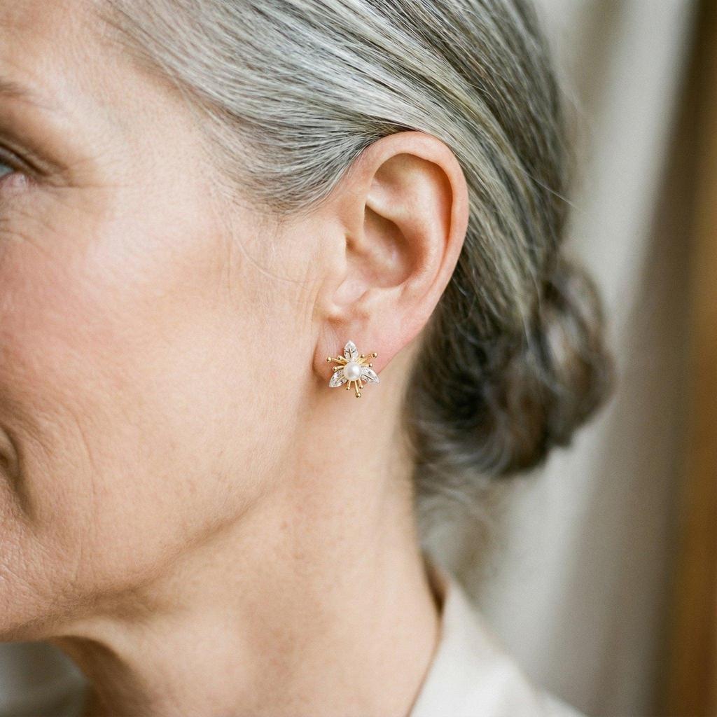 Boucles d’oreilles fleurs à cristaux et perles