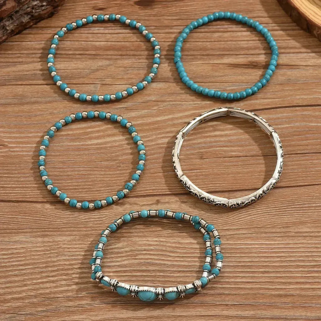 Boho-Armband-Set mit türkisfarbenen Perlen