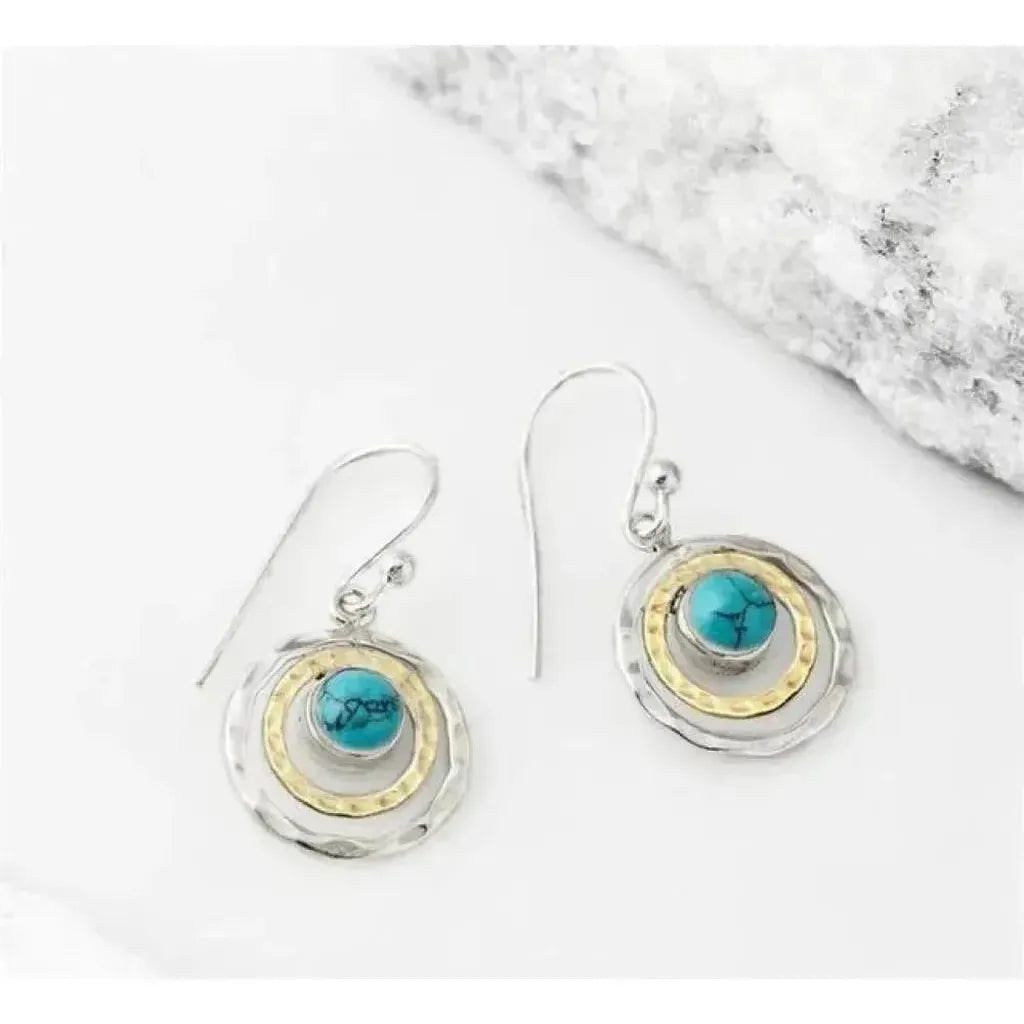 Boucles d’oreilles bohèmes Saturne à turquoise