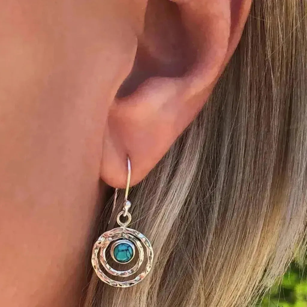 Boucles d’oreilles bohèmes Saturne à turquoise