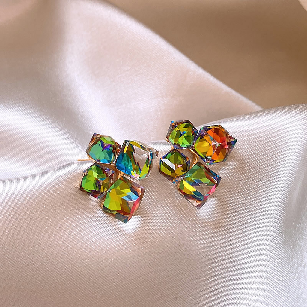 Boucles d’oreilles à zircons multicolores | Doré