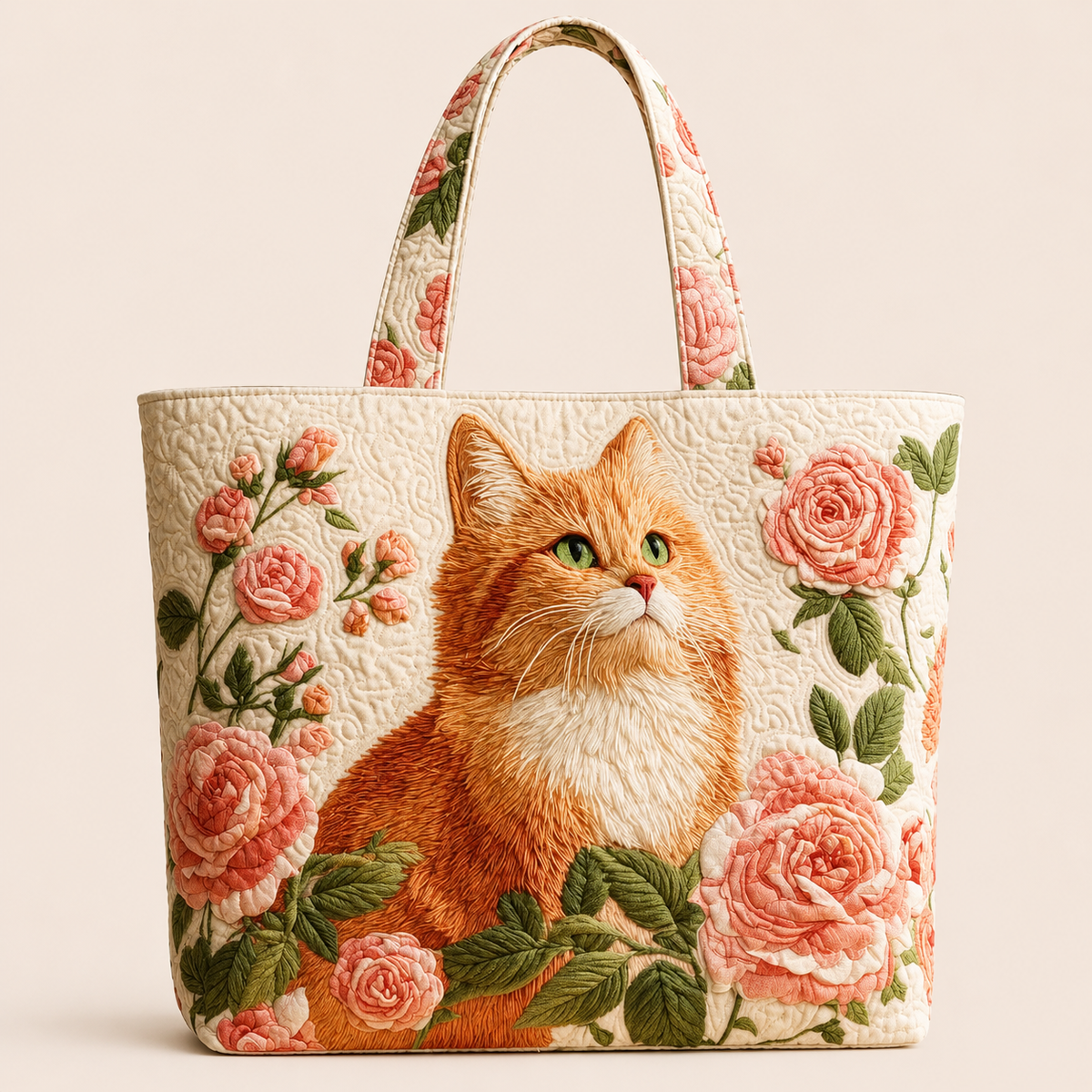 Roses et Chat Brun | Sac matelassé