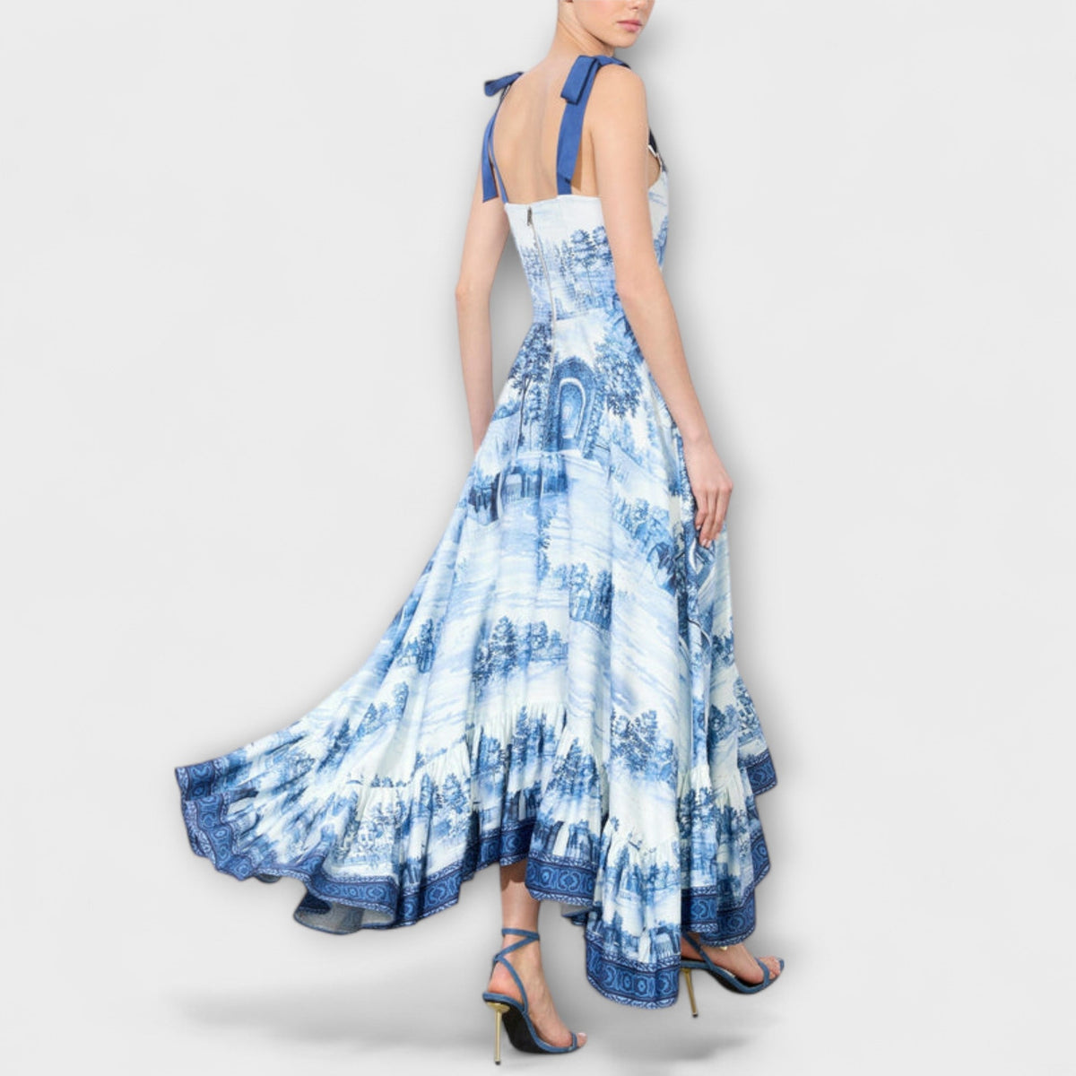 Lucia - Robe Longue Bleue et Blanche Tie-Dye