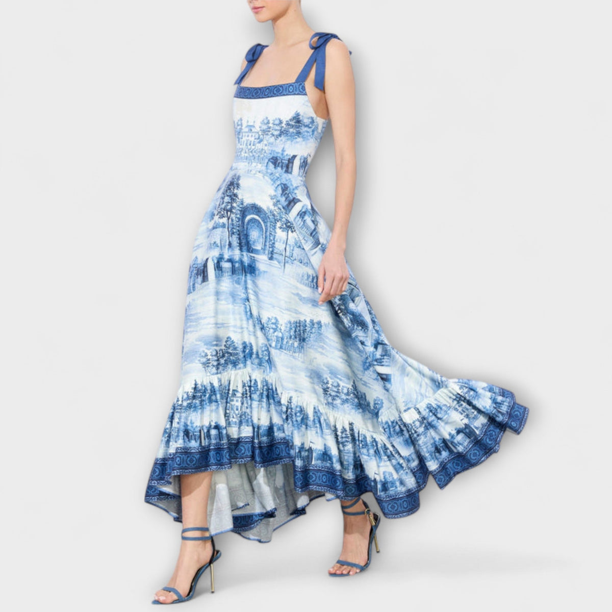 Lucia - Robe Longue Bleue et Blanche Tie-Dye